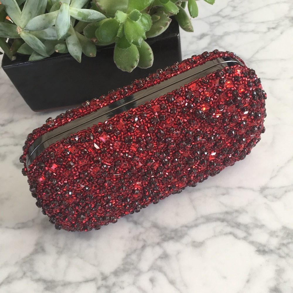 Red sequin clutch